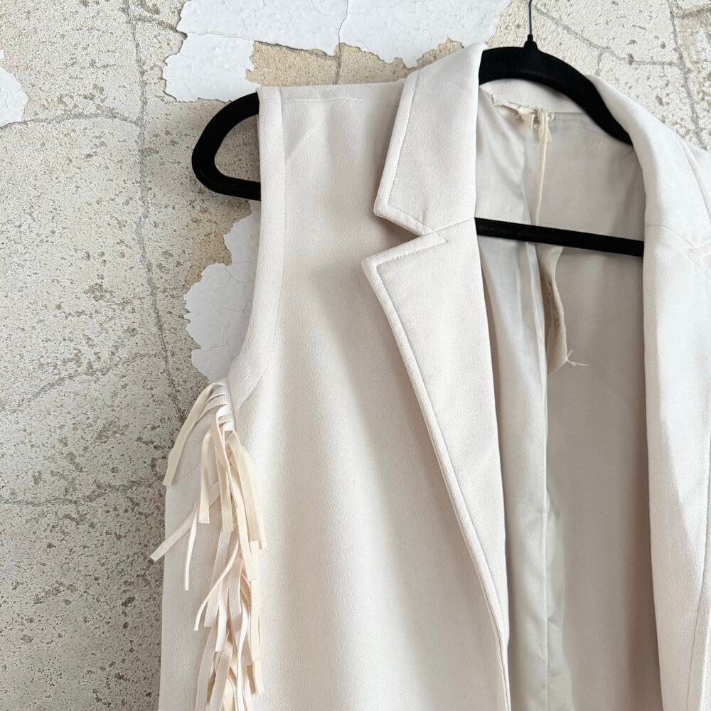 Fringe Vest NWT Faux Suede Longline Cream Western Boho Sleeveless Jacket Women M - Picture 3 of 8